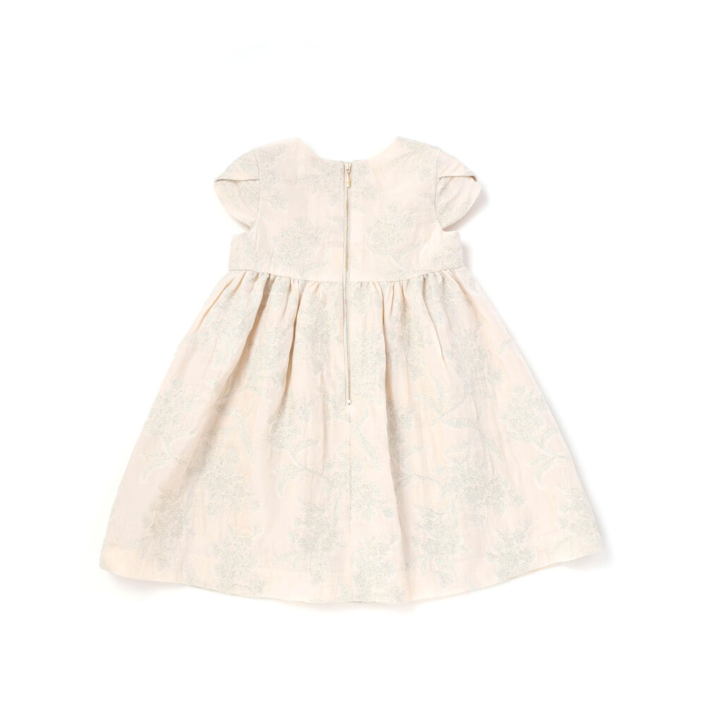 【日本製】ゴールドラメジャガード シャインフラワーワンピース(100~130cm) ベージュ系 100cm