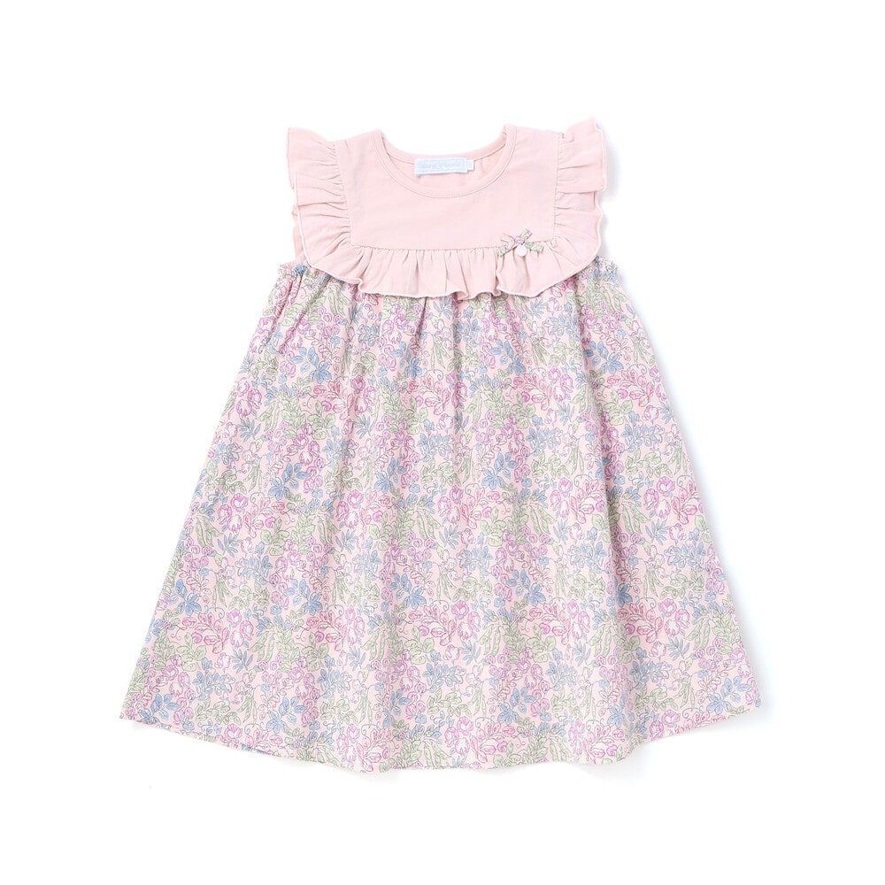 【日本製】【お揃い】リバティ(SweetPeaLeaf)プリントタナローンスムース切り替えワンピース(90~140cm) ピンク系 90cm