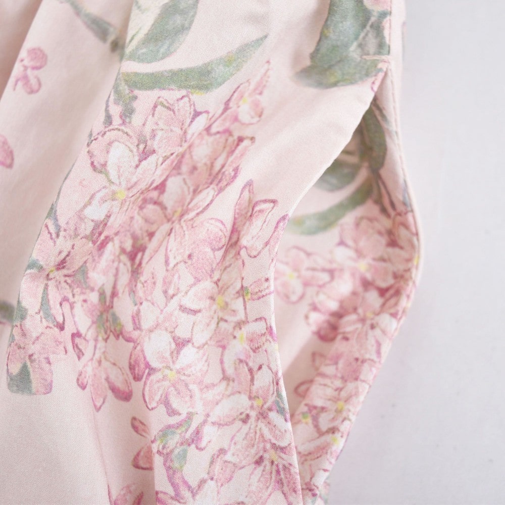 リバティ (ARCHIVE LILAC) 日本製 花柄 レース リボン フレア Aライン ワンピース (110cm~130cm)<br> ピンク系 110cm