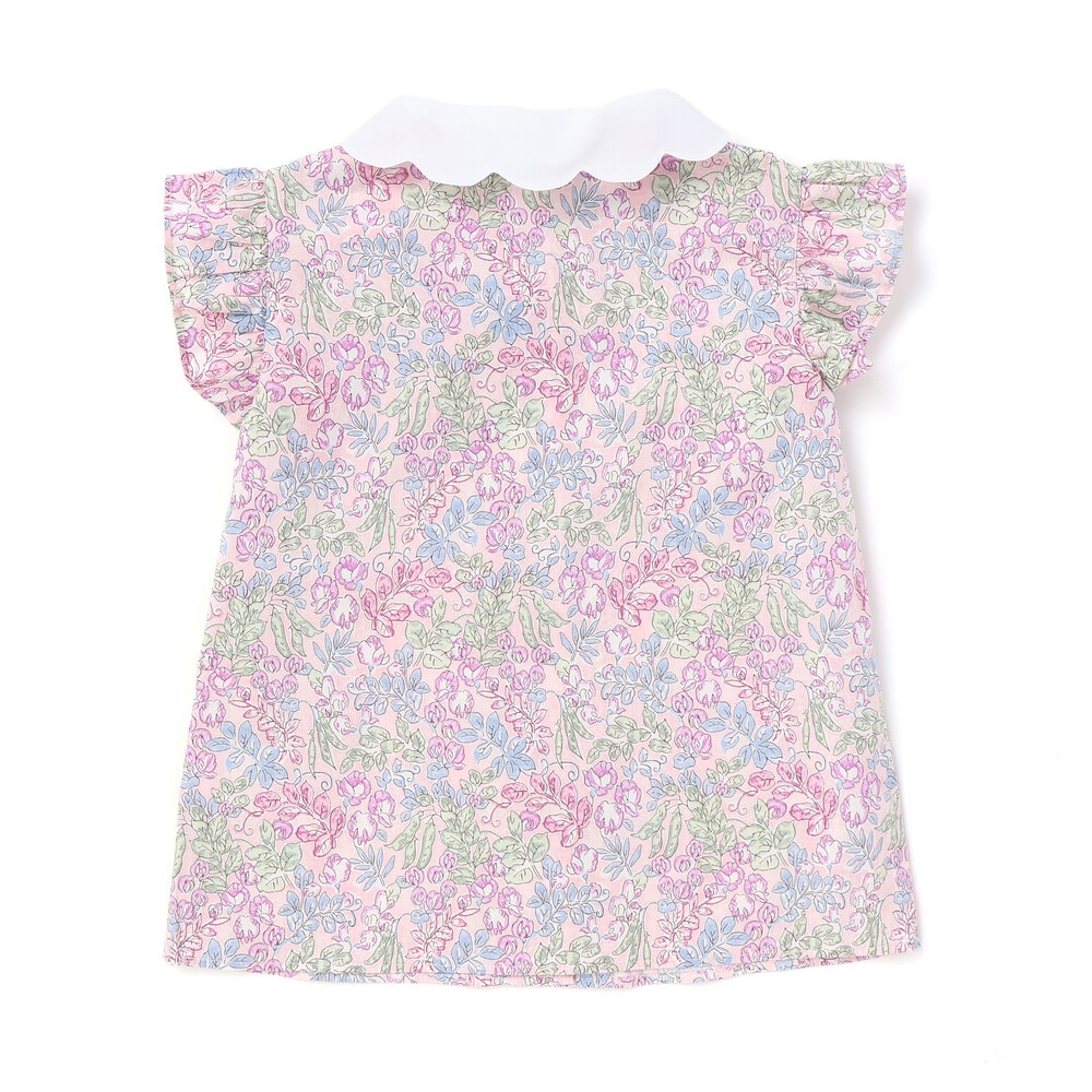 【お揃い】リバティ(SweetPeaLeaf)プリントタナローンスカラップ襟フリル袖ブラウス(100~140cm) ピンク系 100cm