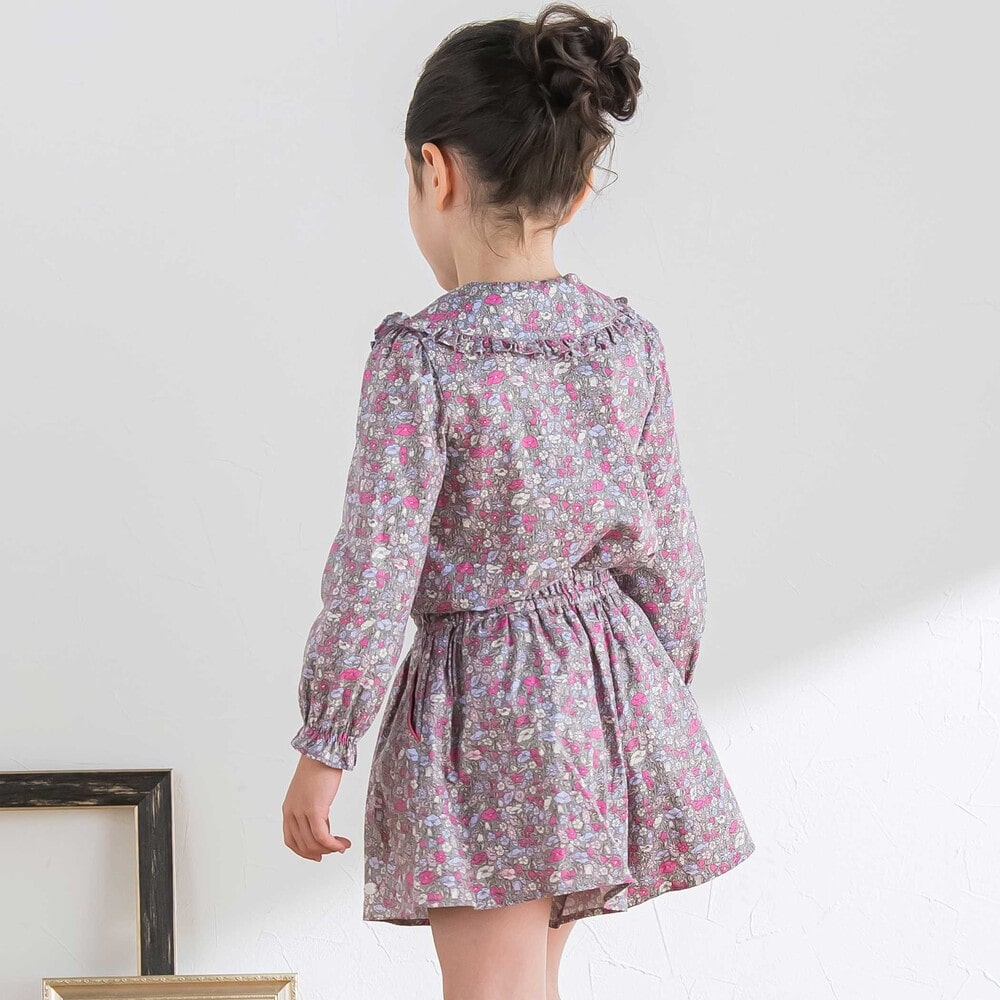 【日本製】【お揃い】リバティプリント(PETAL & DAISY)配色パイピング キュロットパンツ(100~140cm) ピンク系 100cm