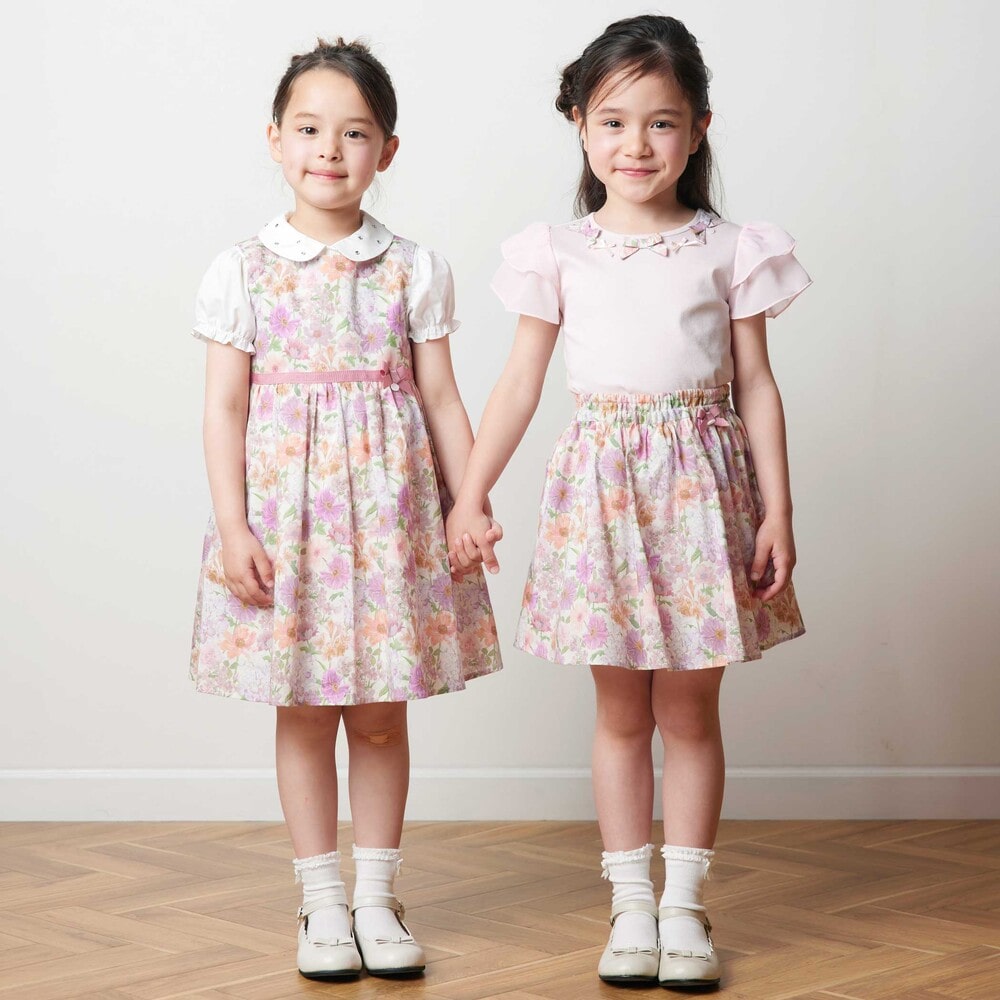 【日本製】【お揃い】リバティ(MARINA'S WALK)プリントタナローン インナーパンツ付きスカート(100~140cm) ピンク系 100cm