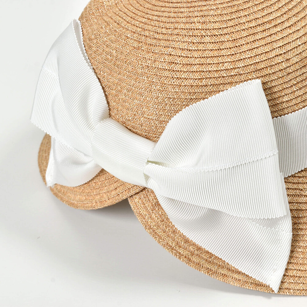 大きいリボン付きペーパーブレードハット(52~56cm) ホワイト 52cm