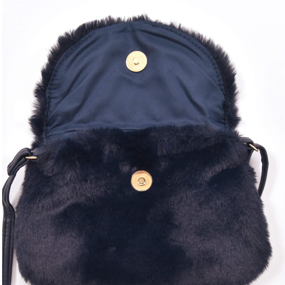 ベルベットリボン付きファーポシェット ネイビー ワンサイズ