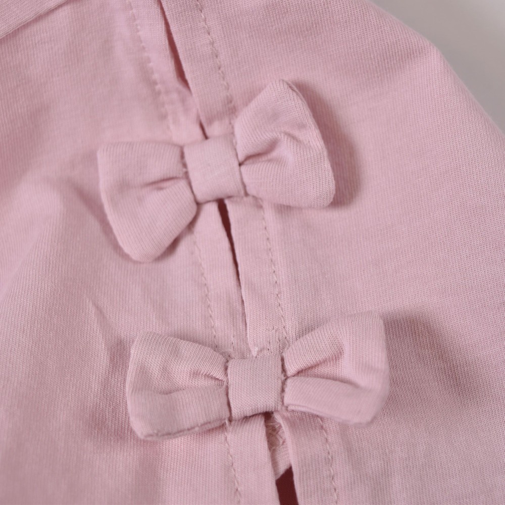 日本製 肩開き 肩見せ リボン コットン 半袖 Tシャツ (90cm~100cm) ホワイト 90cm