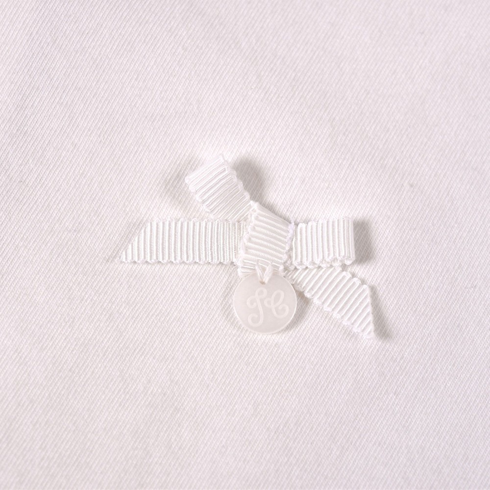 日本製 レース パフスリーブ リボン シンプル フェミニン 半袖 Tシャツ (110cm~130cm) オフホワイト 110cm