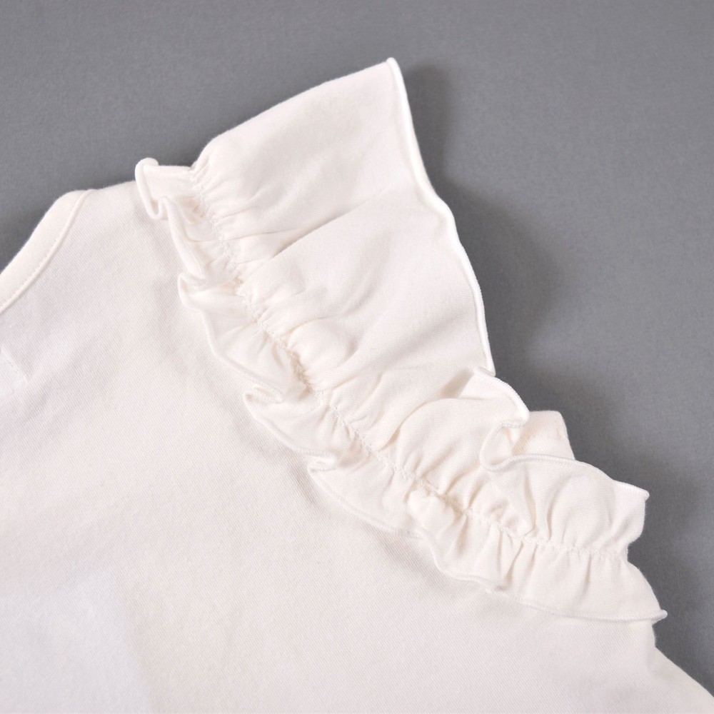 TCロゴ ラインストーン フェミニン シンプル 無地 フリル 半袖 Tシャツ (90cm~100cm) オフホワイト 100cm