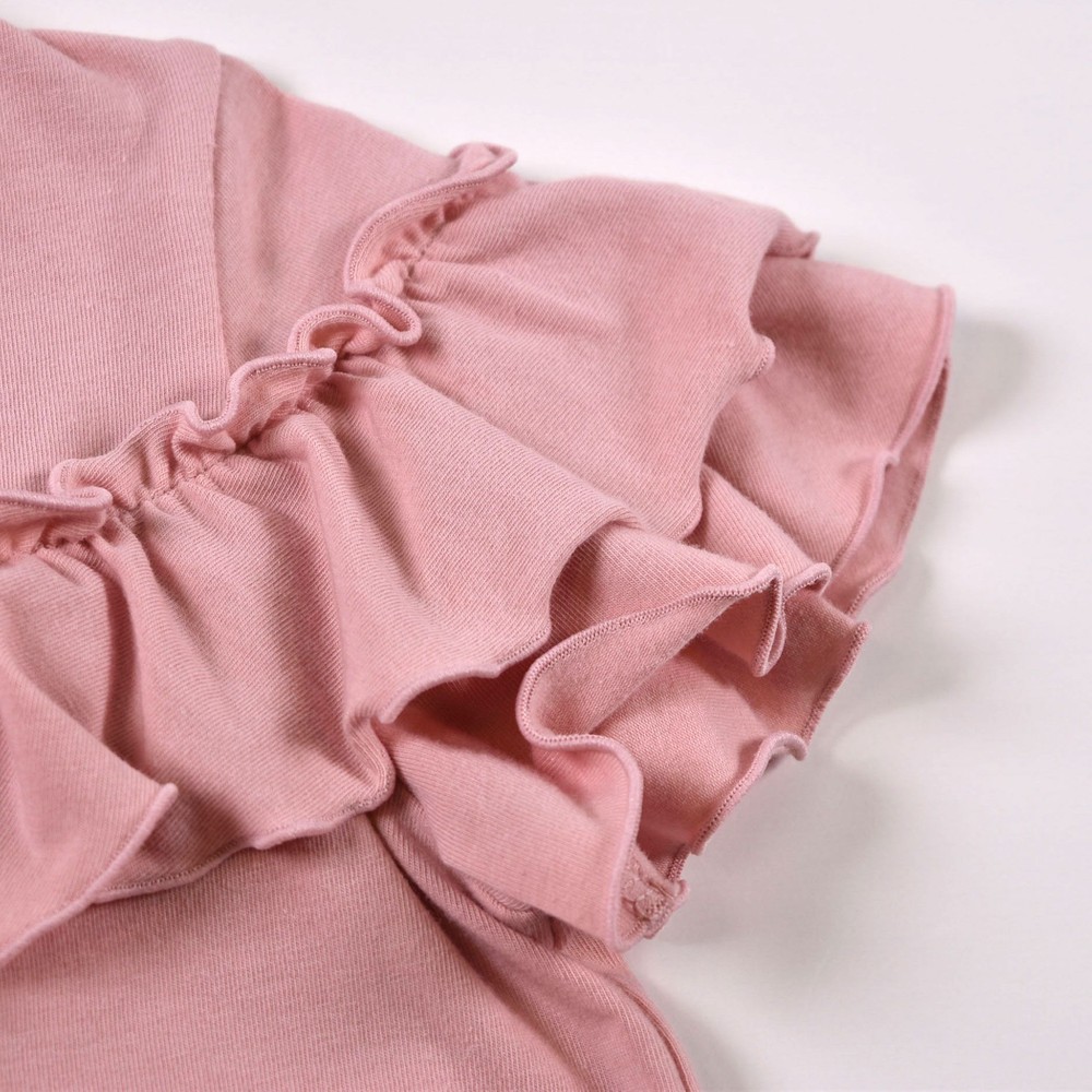 フリル フェミニン シンプル 無地 半袖 Tシャツ (110cm~130cm) ホワイト 130cm