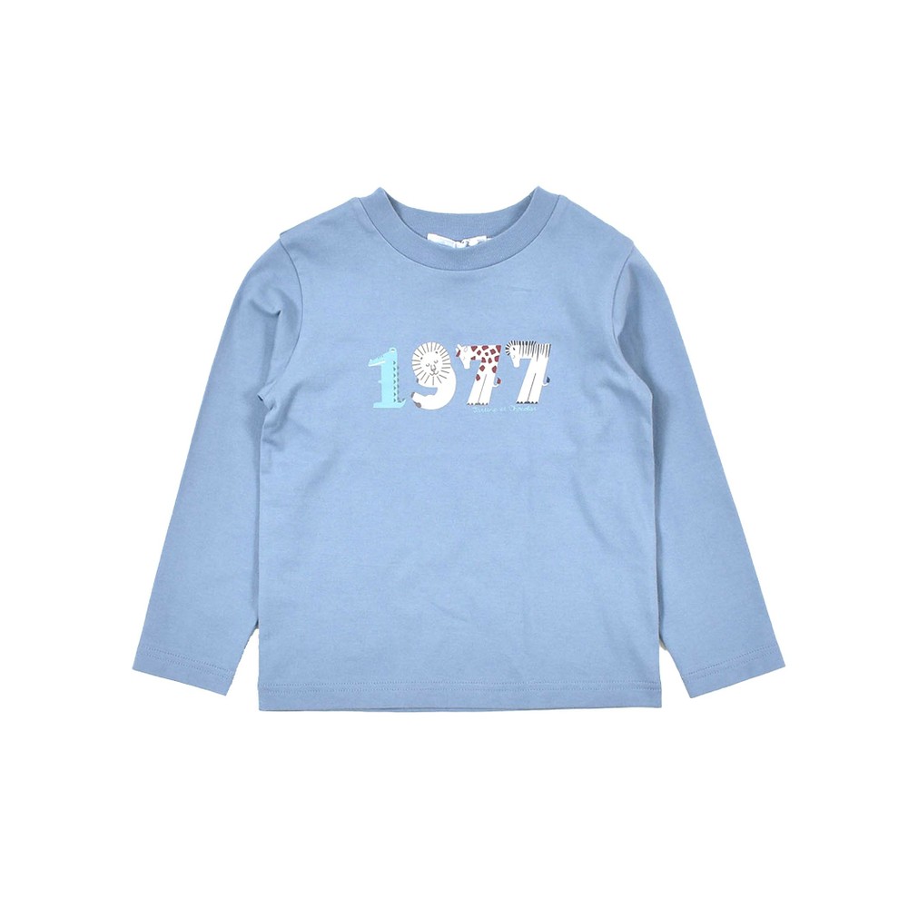 1977 アニマル プリント 長袖 Tシャツ (90~110cm) ブルー 110cm