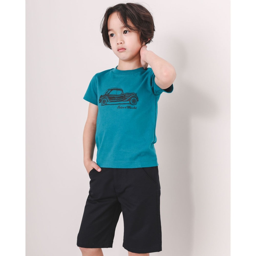 日本製 コットン TCロゴ 車 プリント 半袖 Tシャツ (90~110cm) グリーン 110cm
