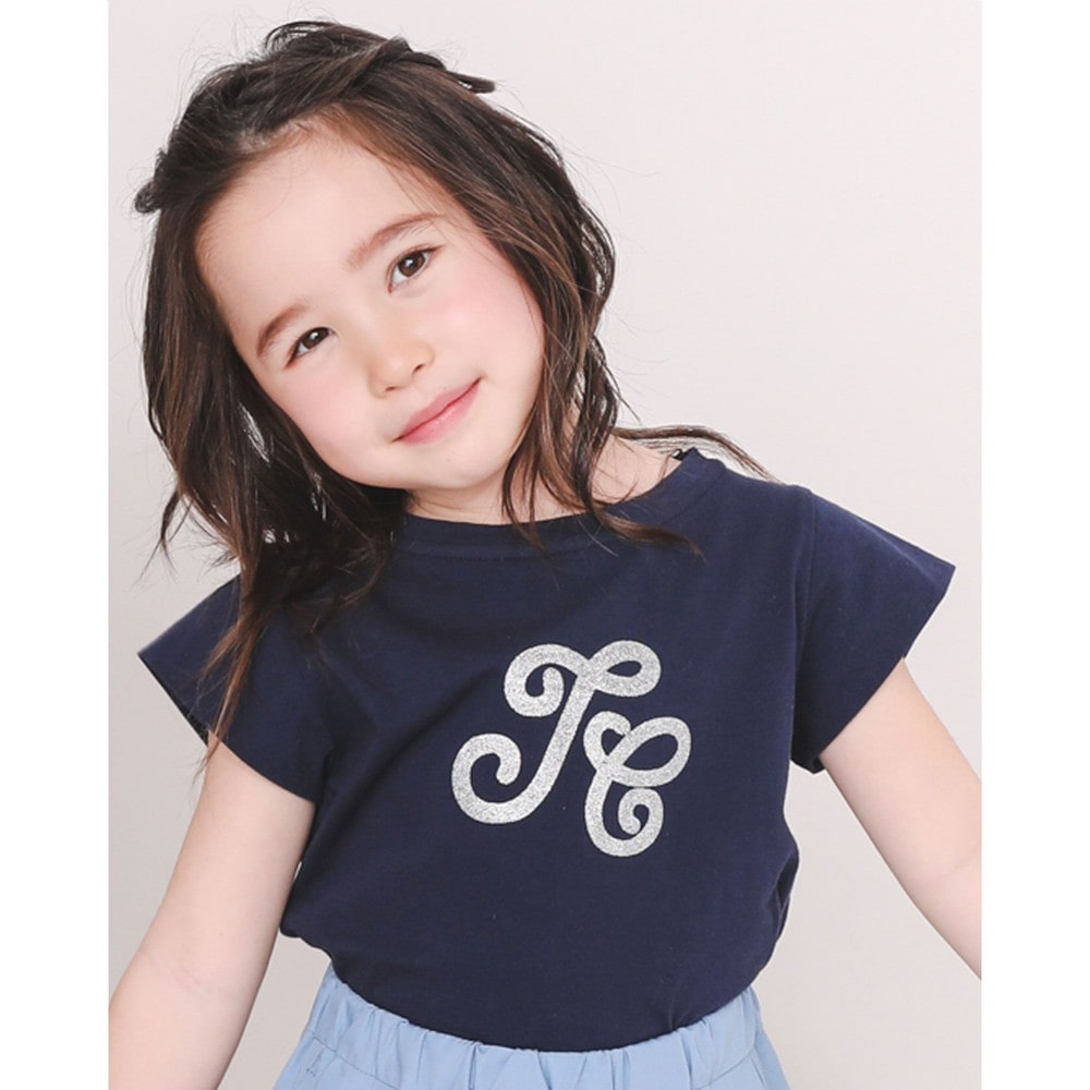 TCロゴ グリッター プリント 半袖 Tシャツ (90~140cm) ネイビー 90cm