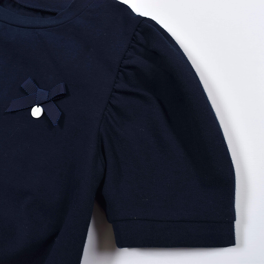 パフスリーブ リボン 裾 フリル Tシャツ (100~140cm) ネイビー 130cm