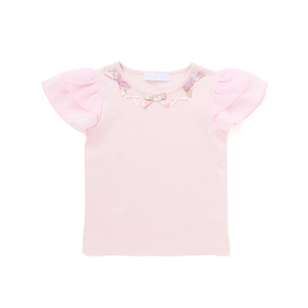 【お揃い】リバティ(MARINA'S WALK)プリントリボンモチーフ 袖シフォンTシャツ(100~140cm) ピンク 100cm