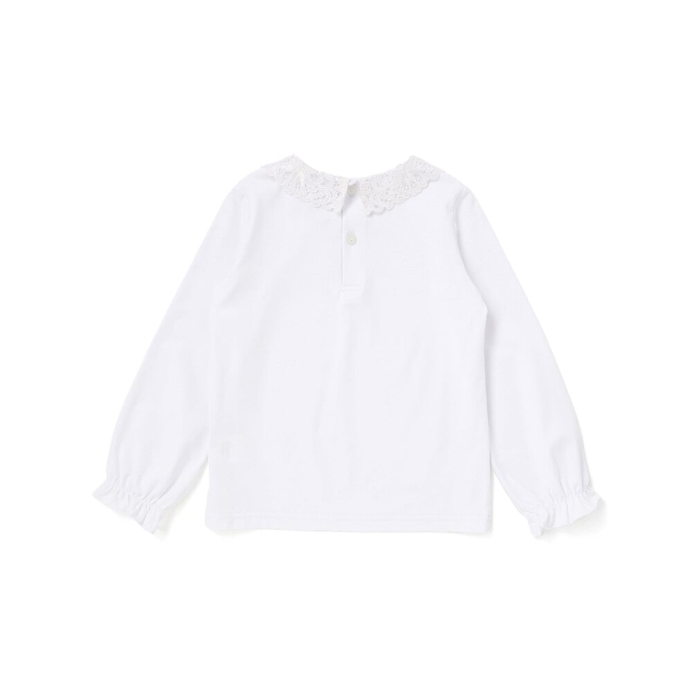フラワーレース襟 ベア天竺長袖Tシャツ(90~140cm) オフホワイト 100cm