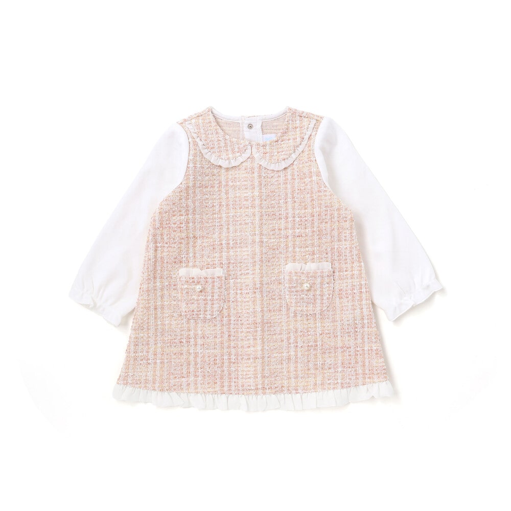 【お揃い】ツイードジャガードワンピース(70~90cm) ピンク系 S(70-80cm)