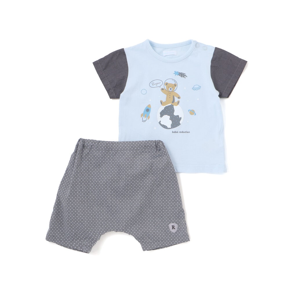 天竺半袖Tシャツ&ダンガリーパンツセット(70~90cm) ブルー系 S(70-80cm)