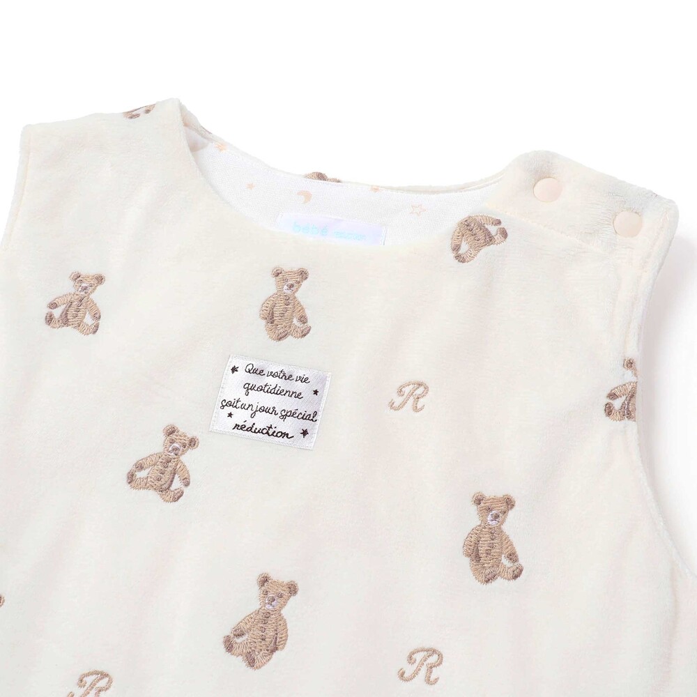 【お揃い】マイクロフリースクマ刺しゅうスリーパー(50~90cm) オフホワイト系 ワンサイズ