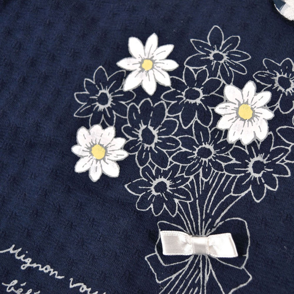 レーシー 花柄 ジャガード 襟チェック Aライン 長袖 Ｔシャツ (70~90cm)