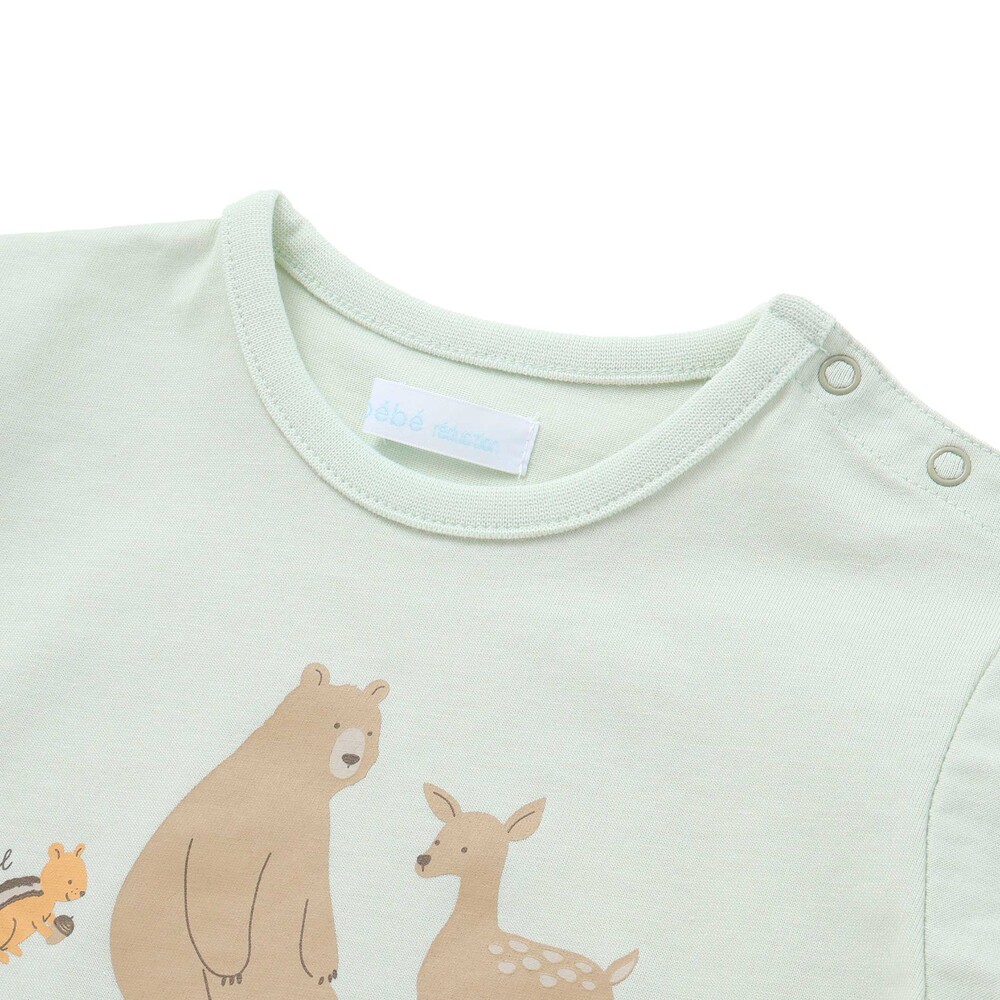 【お揃い】森のどうぶつプリント半袖Tシャツ(70~90cm) グリーン S(70-80cm)