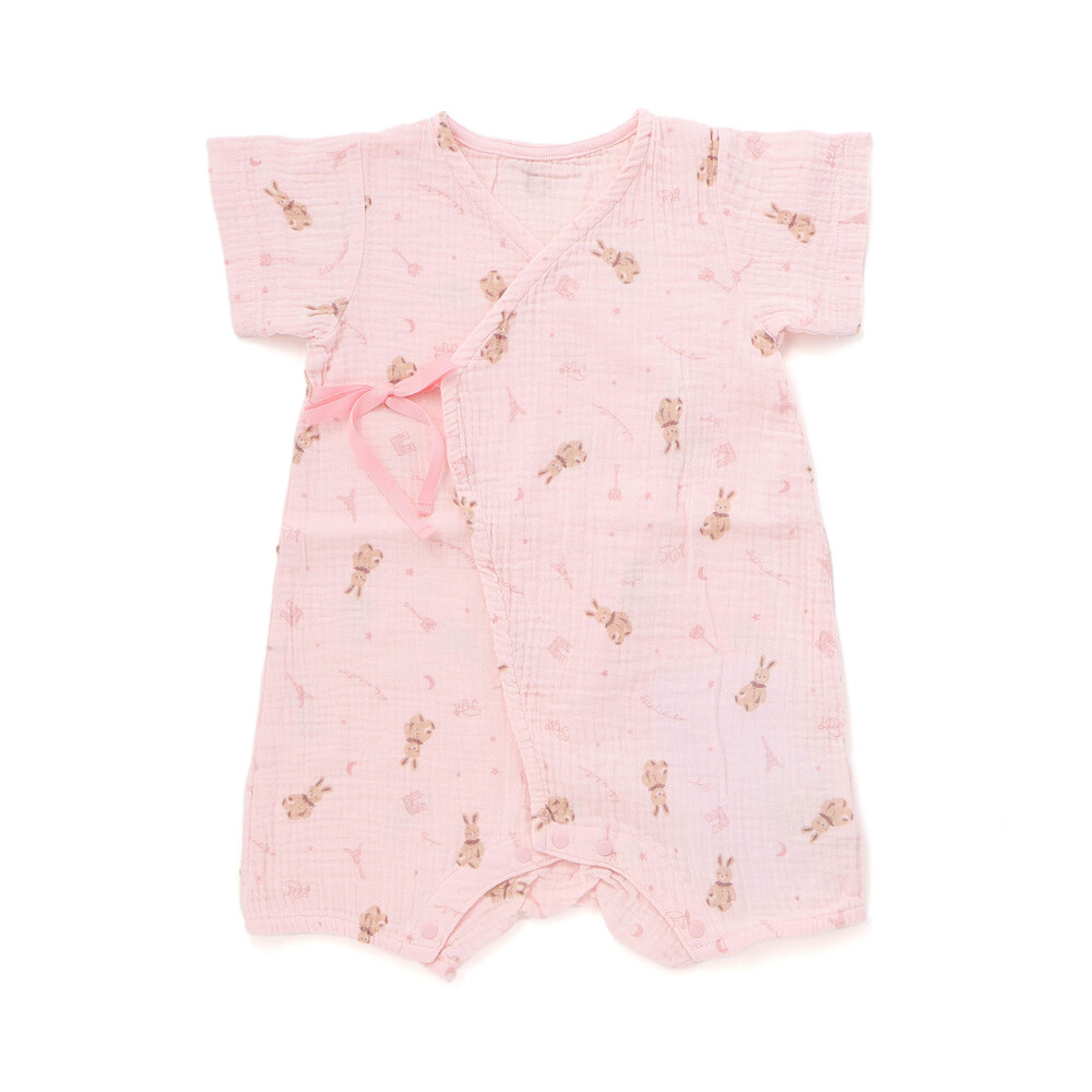 【お揃い】ガーゼアニマルプリントカバー半袖オール(70~80cm) ブルー系 ワンサイズ