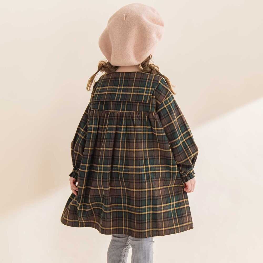 【お揃い】チェック柄セーラー襟ワンピース(80~130cm) レッド系 90cm