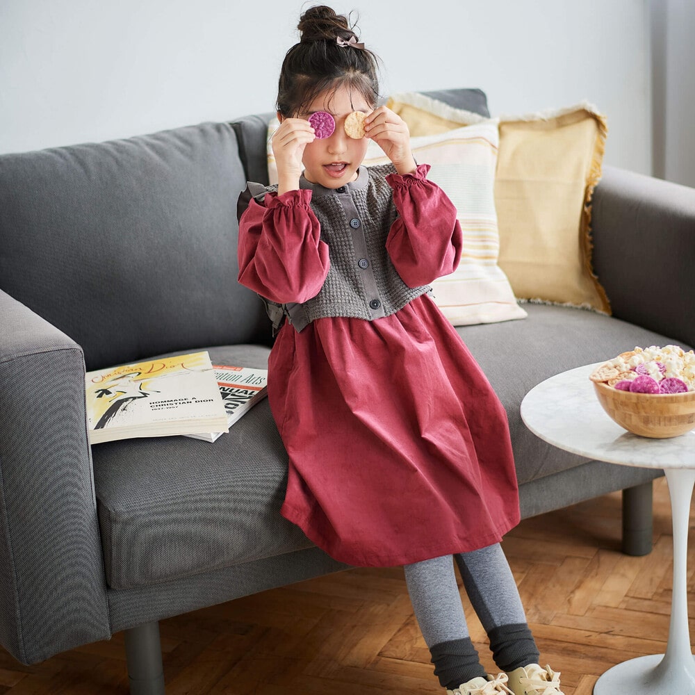 シャツコールワンピース&ワッフルベストセット(80~130cm) ボルドー系 100cm