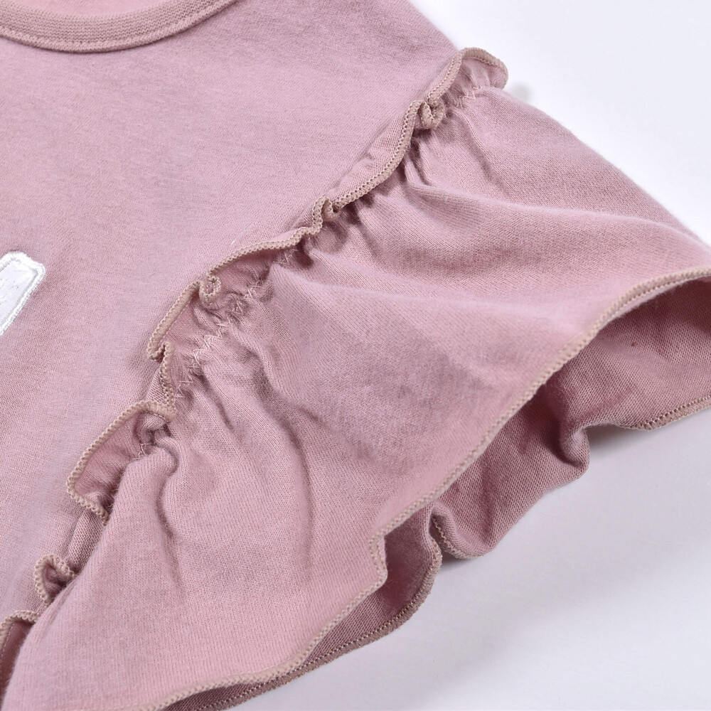 肩 フリル 花 レース ロゴ 天竺 Tシャツ (80~130cm) ピンク 80cm