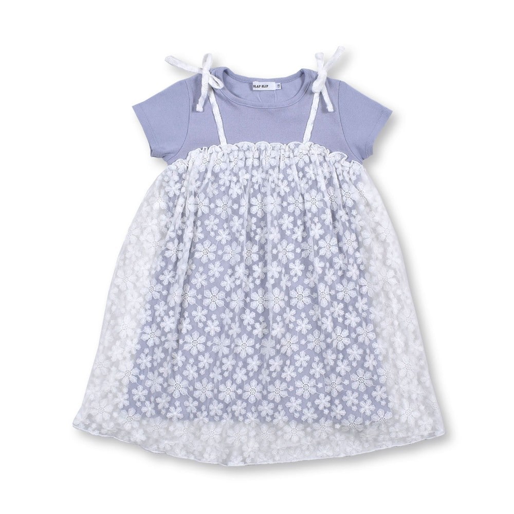 花柄 チュール ドッキング ワンピース (80~130cm) オフホワイト 130cm