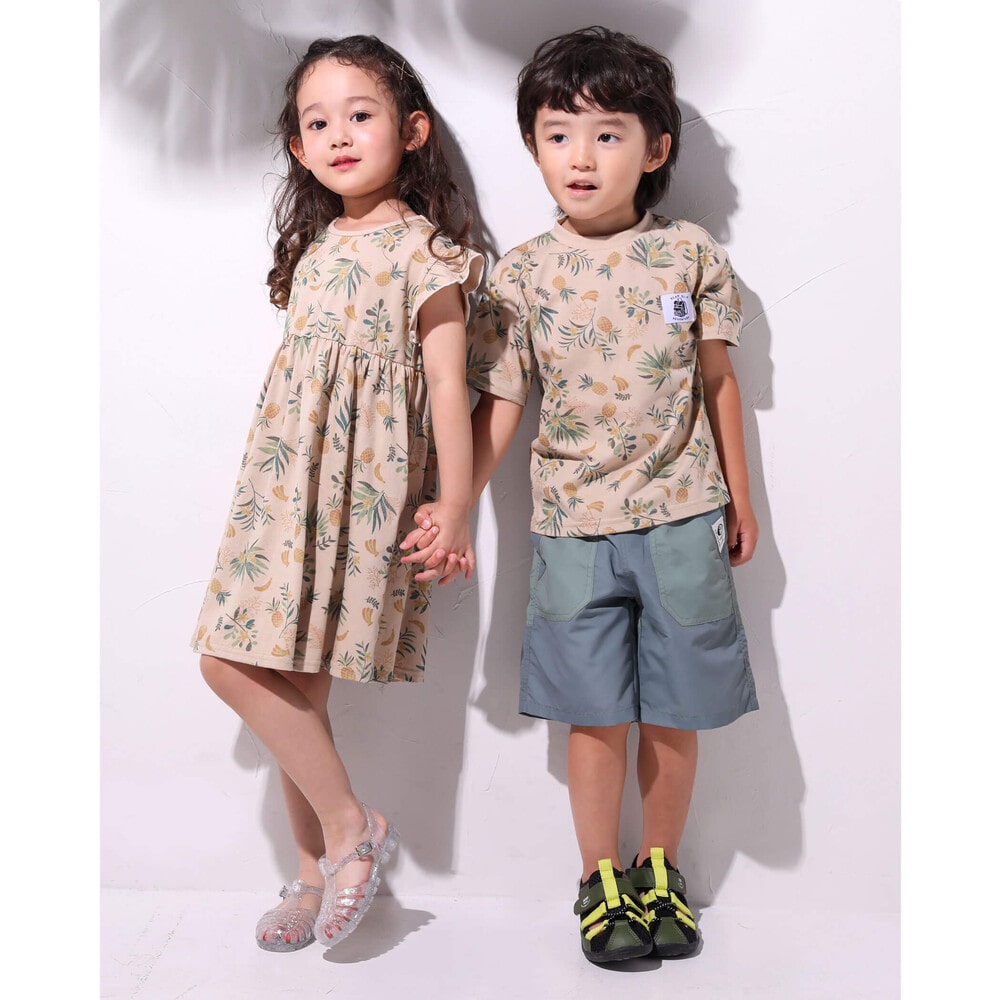 ボタニカル柄 フリル ワンピース(80~130cm) ベージュ系 120cm