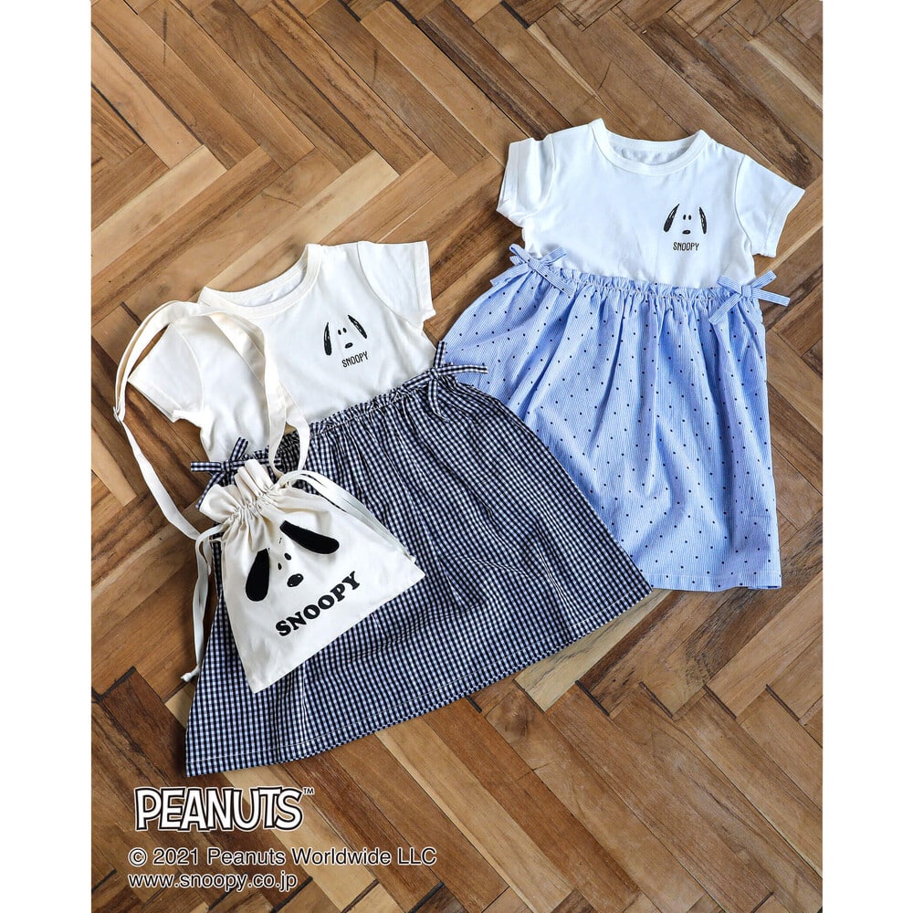 【 SNOOPY ×SLAP SLIPコラボアイテム】 スヌーピー ピーナッツ ドッキング ワンピース (80~130cm) ブラック系 90cm