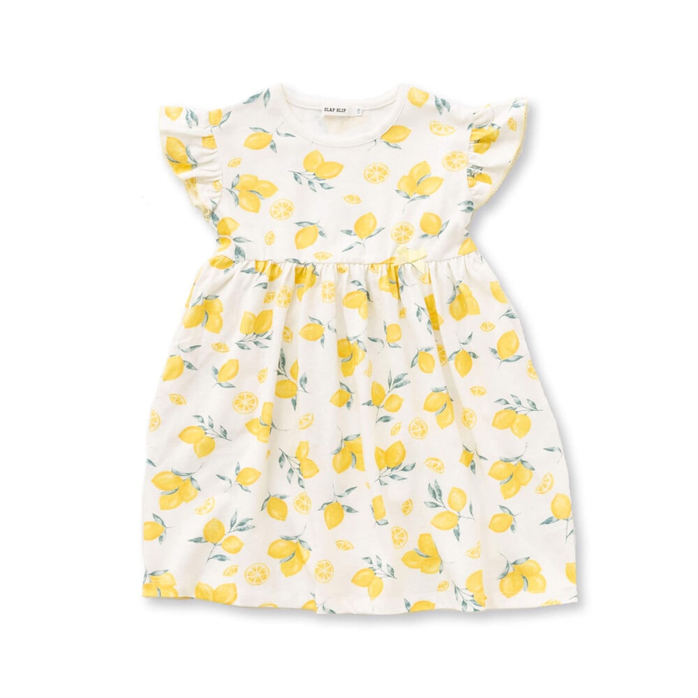 【 お揃い 】 BIG プリント レモン バナナ おそろい ワンピース (80~130cm) オフホワイト系 90cm