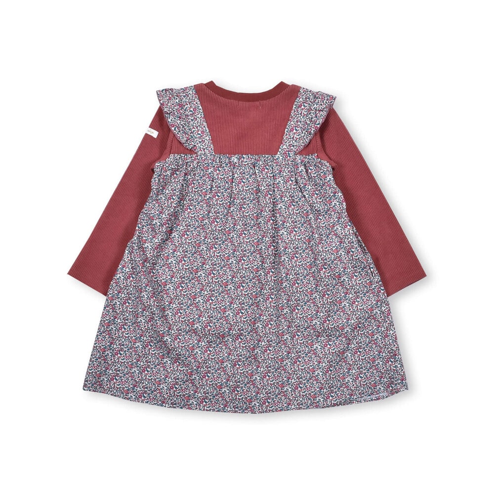 【 お揃い 】 花柄 プリント スモッキング 刺繍 ドッキング Wフェイス ワンピース (80~130cm) グリーン系 110cm