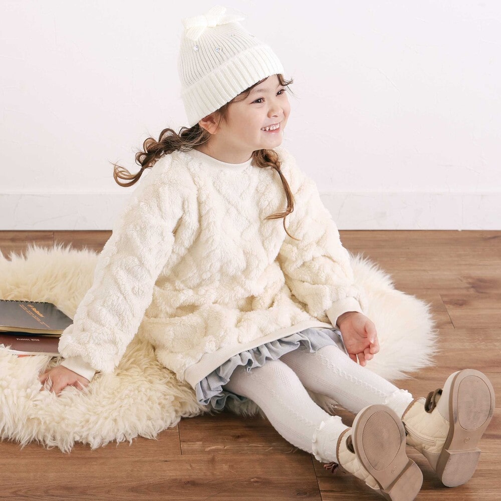 【お揃い】天使の羽もこもこケーブルボアワンピース(80~130cm) オフホワイト 80cm