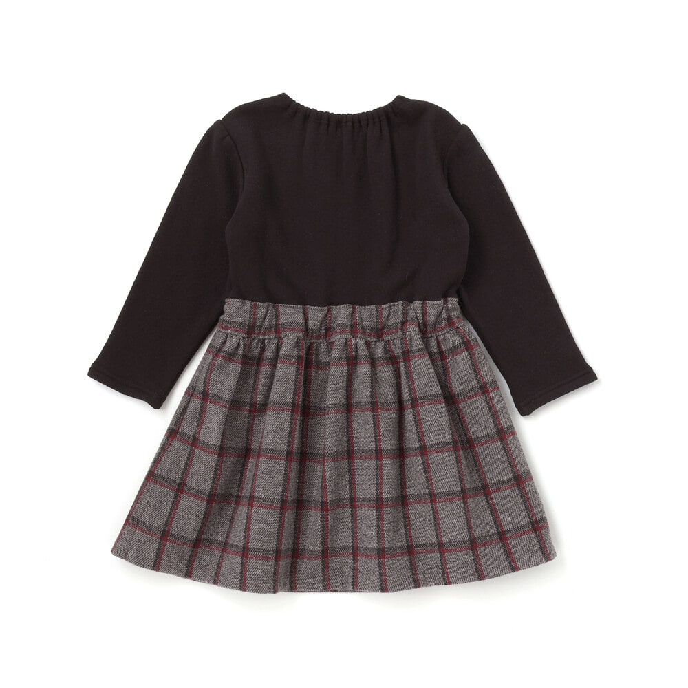 ティアラ刺しゅう付きチェックプリーツドッキングワンピース(90~130cm) ブラック×グレー系 90cm