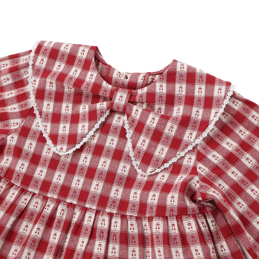 【お揃い】ビッグカラーチェックワンピース+ベストセット(90~130cm) レッド系 90cm