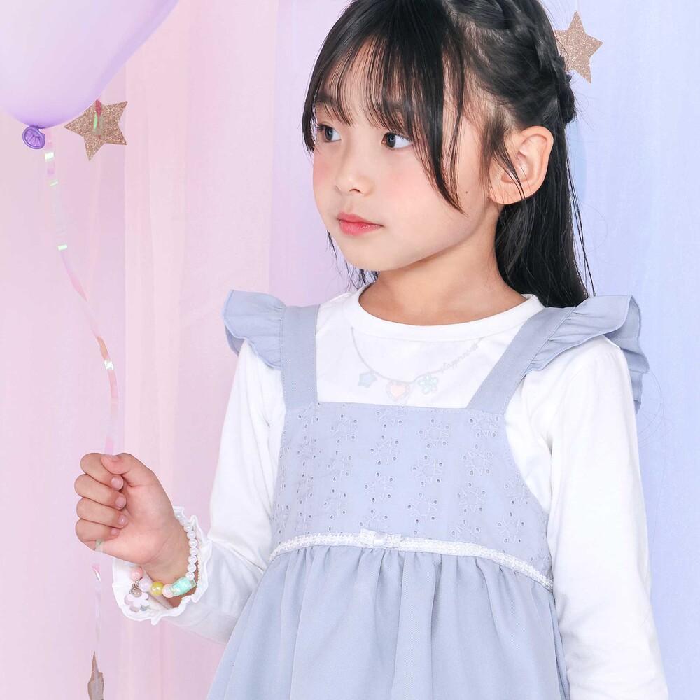 【スラプリ】袖口フリルTシャツ+裾刺しゅうチュニックセット(90~130cm) ピンク 90cm
