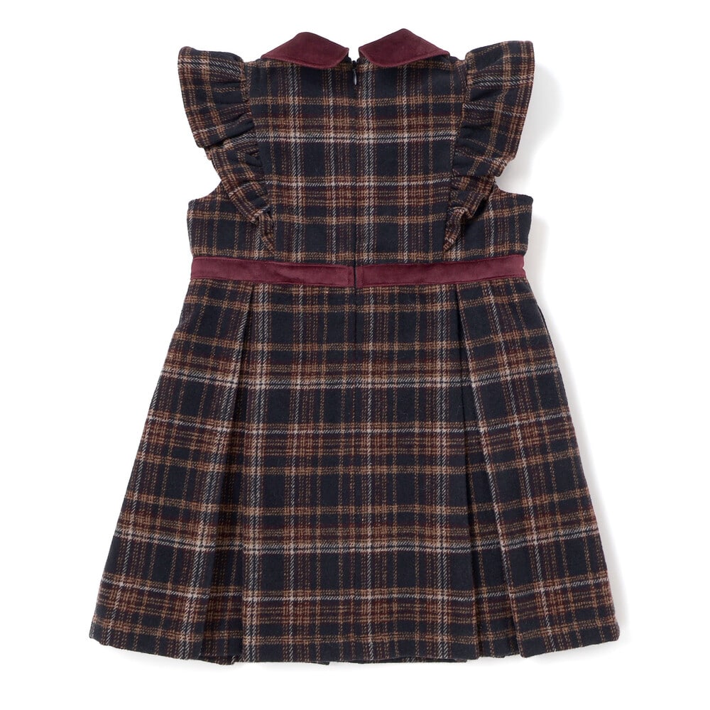 【お揃い】襟付きタックスカートチェックジャンパースカート(90~130cm) ボルドー×ネイビー系 90cm