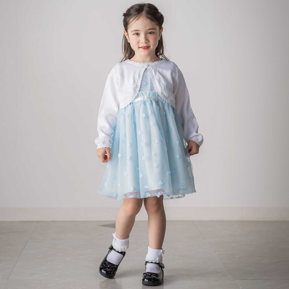 お花チュールワンピース(110~130cm) ブルー 110cm
