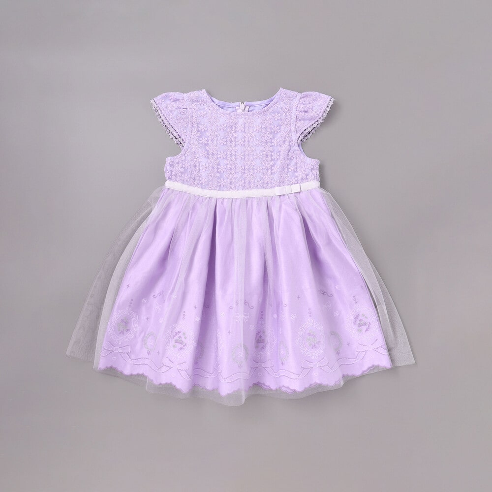 花レースフェミニンモチーフ刺しゅう裾スカラップジャンパースカート(110~130cm) パープル 110cm