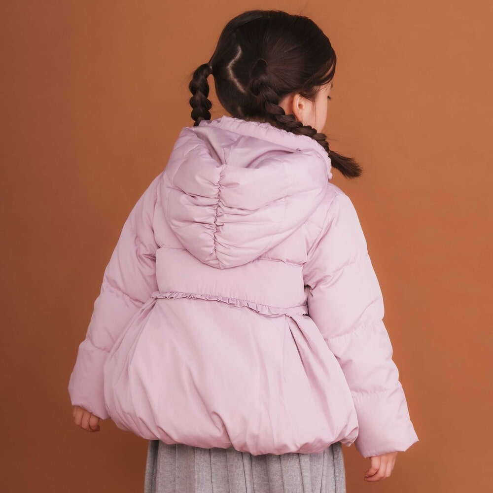 フード付き腰リボンペプラムダウンコート(90~130cm) ネイビー 90cm