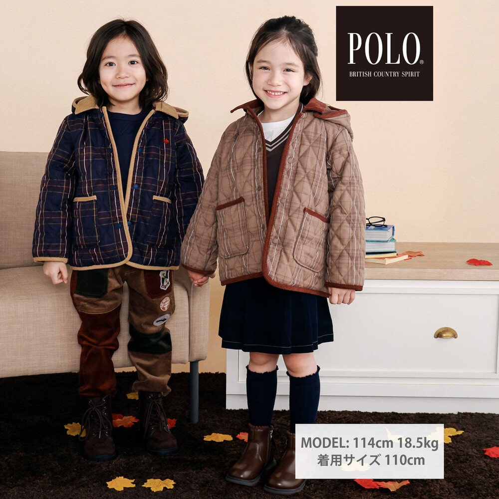 【POLO BCS(ポロ・ビーシーエス)×SLAP SLIP】フード付きキルトアウター(80~130cm) ネイビー系 80cm