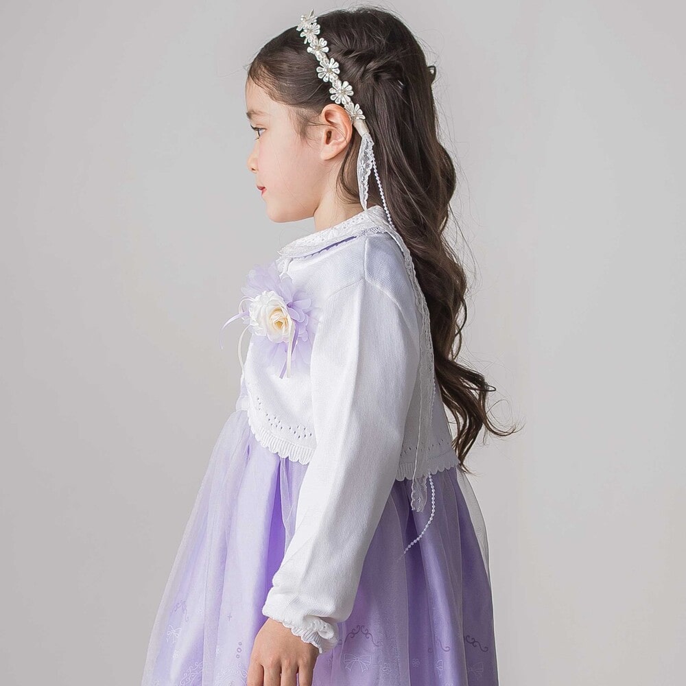 縁スカラップパール調ボタンニットカーディガン(110~130cm) ホワイト 110cm