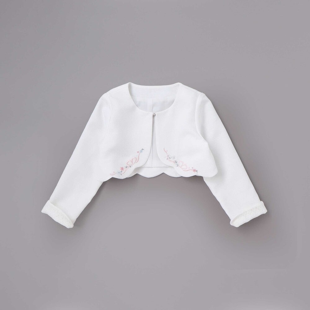 袖折り返しレース刺しゅう裾スカラップボレロ(110~130cm) ネイビー 110cm