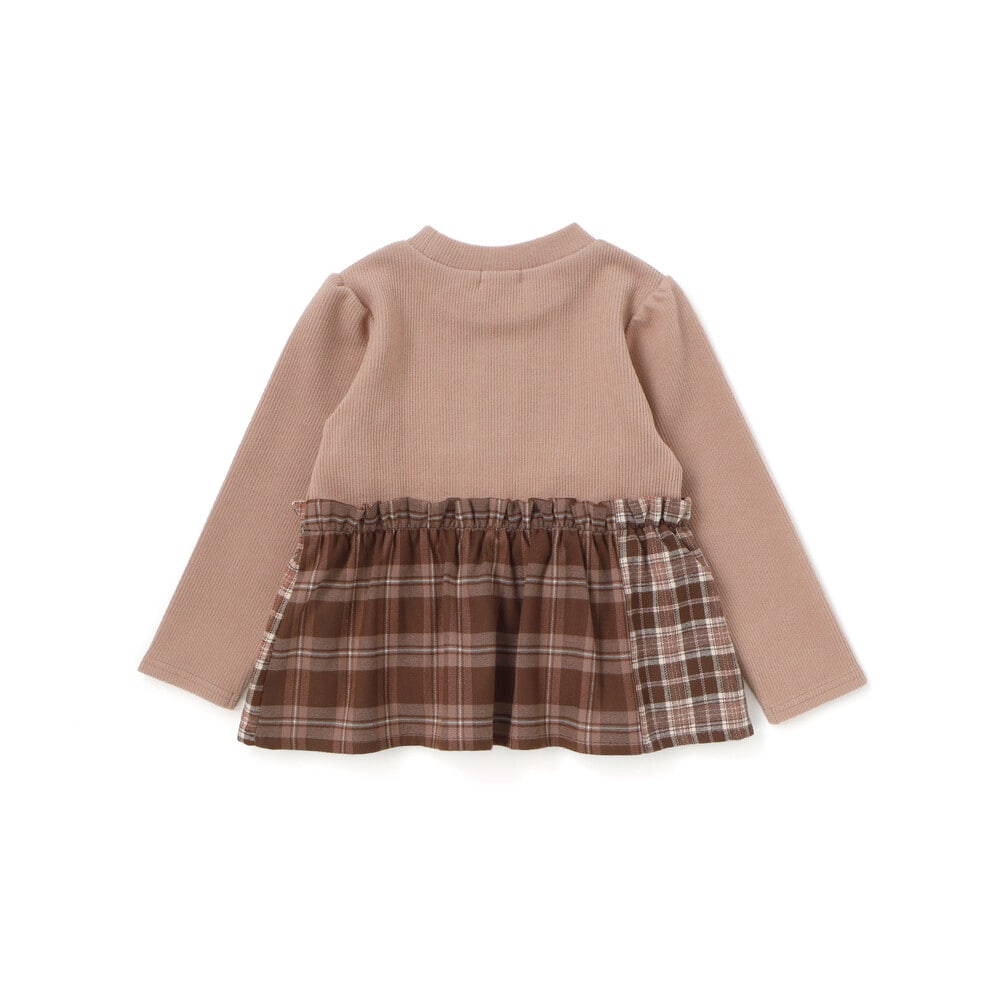 【お揃い】ハートいっぱい刺しゅうモチーフ切り替えチェックドッキングトレーナー(80~130cm) オフホワイト 80cm