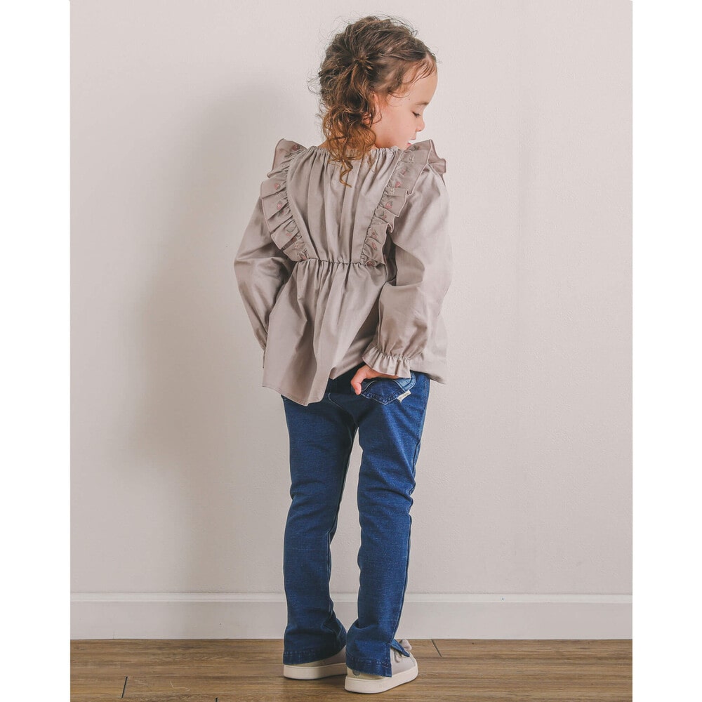 ハート リボン ポケット フレア デニム パンツ (80~130cm)(80cm ブルー): ボトム-子供服べべの公式通販サイト 「BEBE MALL」