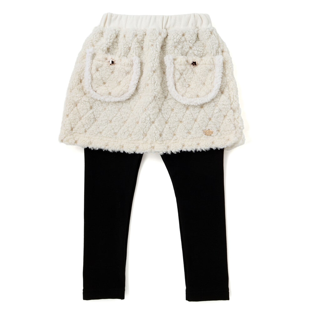 【お揃い】もこもこキラキラボアスカッツ(80~130cm) オフホワイト 80cm