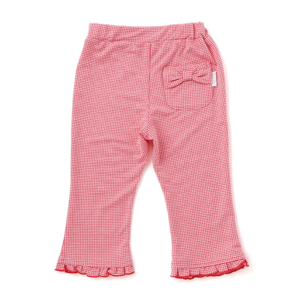 裾フリル7分丈デニムニットチェックレギンス(80~120cm) レッド系 80cm