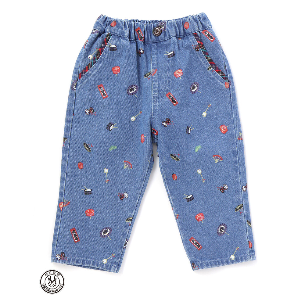 【歌舞伎コラボ】総柄7分丈デニムパンツ(80~130cm) ブルー系 80cm