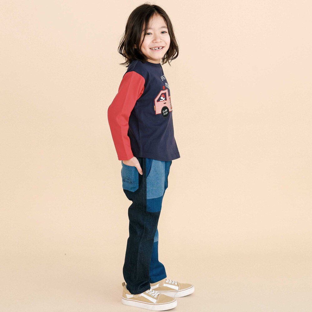 モチーフ切り替えストレッチロングパンツ(80~130cm) ベージュ 80cm