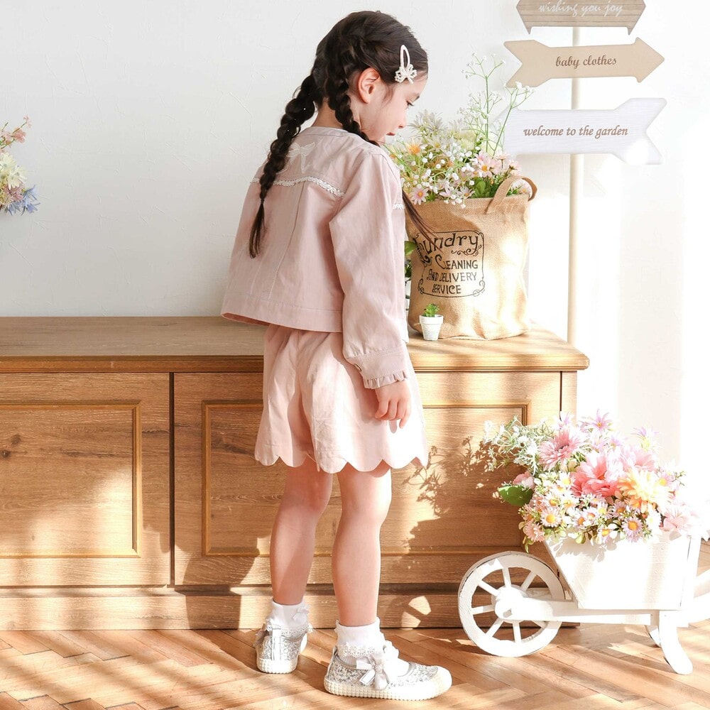 キラキラプリント裾スカラップリボン付きショートパンツ(90~130cm) ブルー 90cm